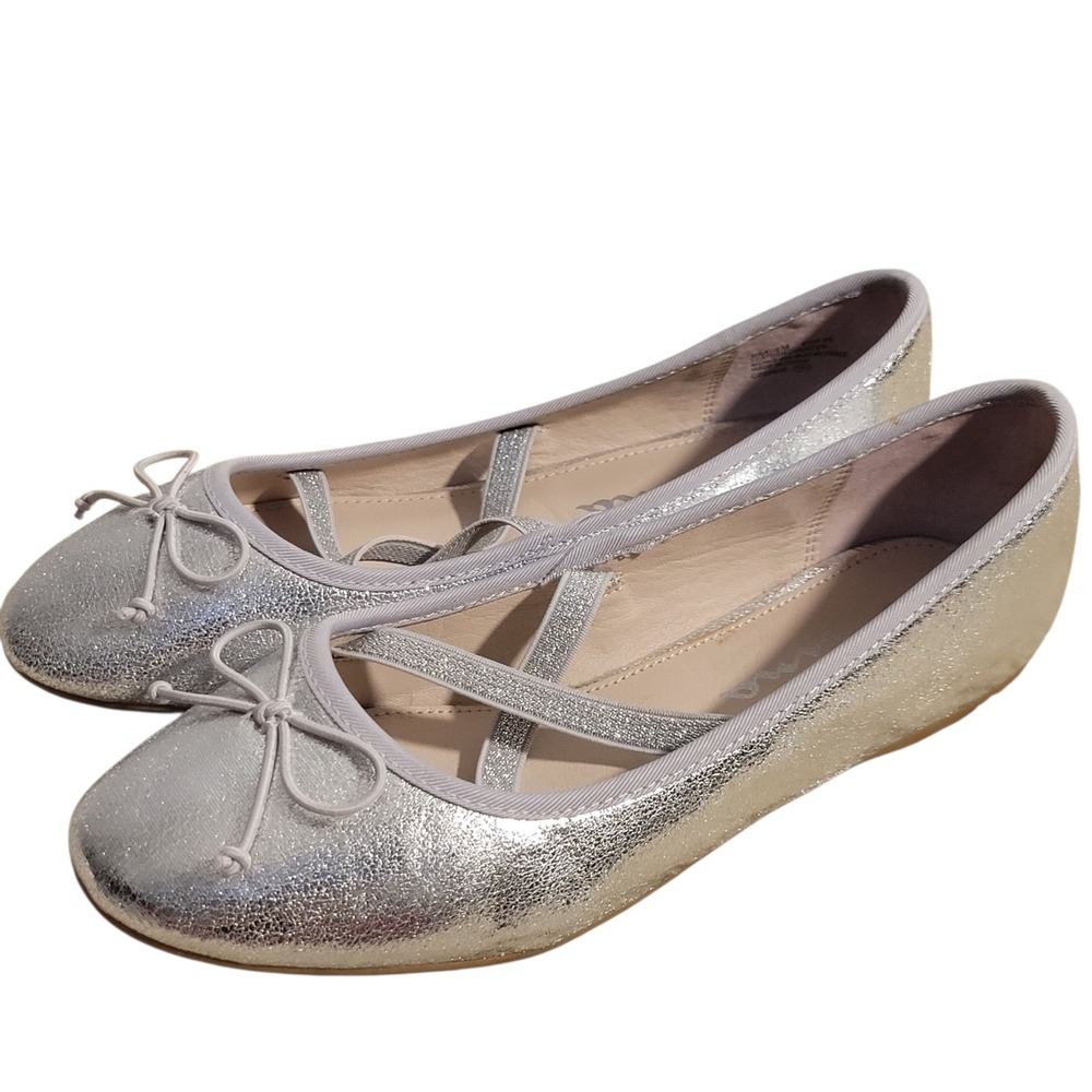 Nina Zavana Ballet Flat Girls 4M Silver Crackle Elastic Straps Slip On Flexible